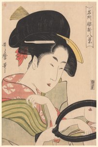 Spiegel, uit de serie "Acht Zichten van Theestalletjes op Beroemde Plaatsen" ("Meisho koshikake hakkei")