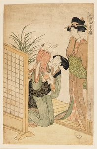 Moeder, kind en verpleegster door Kitagawa Utamaro