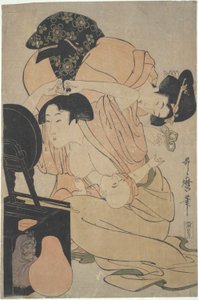 Moeder met zuigeling en bediende door Kitagawa Utamaro