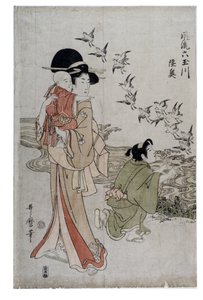 Provincie Mutsu - (Chidori) Noda rivier, Edo-periode, ca.1790-1804 (houtsnede op papier)