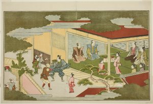 Nieuwjaar in een samurai herenhuis, uit de geïllustreerde kyoka bloemlezing 