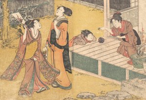 Nieuwjaars Spellen, uit het gedrukte boek Bloemen van de Vier Seizoenen, 1801 door Kitagawa Utamaro