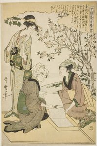 Nr. 1 (ichi), uit de serie "Vrouwen bezig in de zijderupsindustrie (Joshoku kaiko tewaza-gusa)"