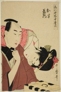 Ohan en Choemon, uit de serie "Modieuze Patronen in Utamaro-stijl (Ryuko moyo Utamaro-gata)"