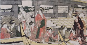 Bovenop en onder de Ryogoku Brug, ca. 1796