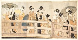 Op en onder de Ryogoku-brug, ca. 1800