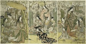 Afbeelding van Hideyoshi en zijn Vijf Vrouwen die Kersenbloesems Bekijken in Higashiyama