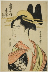 De courtisane Arihara van de Tsuruya, en kindbedienden Aoe en Sekiya, uit een ongetitelde serie van courtisanes