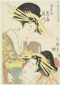 De courtisanes Hanaogi en Takigawa van het Ogiya-huis, ca. 1805 door Kitagawa Utamaro