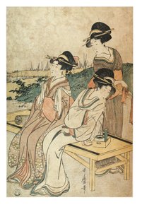 Drie vrouwen in landschap, in hun vrije tijd, c.1800-1801 (houtsnede op papier) door Kitagawa Utamaro