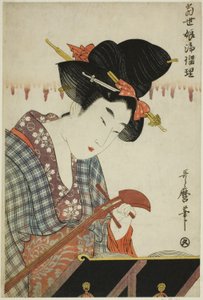 Een Shamisen Stemmend, uit de serie "Zingend bij Shamisen door Jonge Vrouwen van Vandaag"