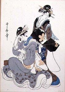 Twee vrouwelijke figuren door Kitagawa Utamaro