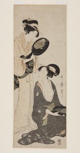 Twee Dames, Elk met een Deel van een Gelakte Spiegel door Kitagawa Utamaro