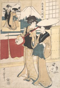 Twee Tori-oi, of Rondtrekkende Vrouwelijke Muzikanten van de Eta Klasse door Kitagawa Utamaro