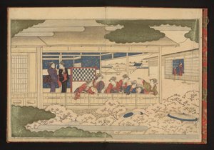 Parade bekijken op de hoofdstraat, Nakanochô, in het Yoshiwara plezierkwartier