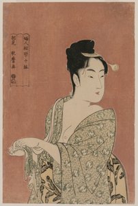 Vrouw die haar handen droogt uit de serie Tien aspecten van de fysiognomie van vrouwen, ca. 1793 door Kitagawa Utamaro