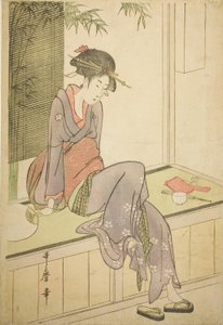 Vrouw Zittend op een Veranda door Kitagawa Utamaro