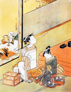 Vrouw die pijp rookt, ukiyo-e kunstdruk, Tosa school, houtsnede, Japanse beschaving, Edo-periode door Kitagawa Utamaro