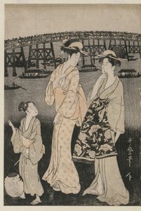 Vrouwen Genieten van de Avondkoelte bij de Ryogoku-brug door Kitagawa Utamaro