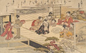 Vrouwen die een spel spelen met schelpen door Kitagawa Utamaro