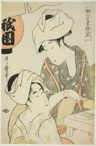 Vrouwen bereiden Gion-tofu, uit de serie "Twaalf soorten vrouwenhandwerk" door Kitagawa Utamaro