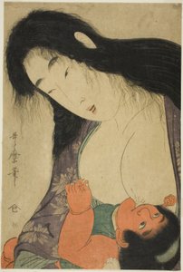 Yamauba borstvoeding gevend aan Kintaro door Kitagawa Utamaro