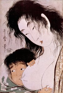 Yamauba en Kintaro: de tetee Japanse prent door Utamaro Kitagawa. Parijs, Guimet Museum, Nationaal Museum voor Aziatische Kunsten door Kitagawa Utamaro
