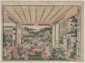 Chushingura: Act VII uit de serie Perspectiefbeelden voor Het Schathuis van Loyaliteit, ca. 17e eeuw door Kitao Masayoshi