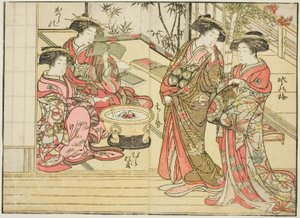 Courtisanes van Otawaraya, uit het boek "Spiegel van Mooie Vrouwen van de Plezierkwartieren (Seiro bijin awase sugata kagami)," deel 2