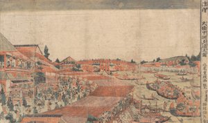 Landschap met waterfestival en lantaarns