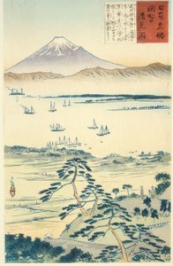 Uitzicht op Fuji vanaf de kust van Kiyomigata door Kiyochika Kobayashi