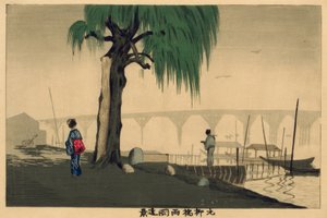 Uitzicht op Ryogoku vanaf de Motoyanagi-brug door Kiyochika Kobayashi