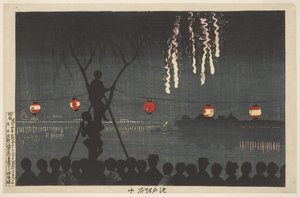 Vuurwerk bij Ikenohata (langs de Sumida-rivier, Tokio)