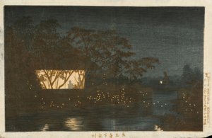 Koromo Rivier onder de Tempel Tennoji door Kiyochika Kobayashi