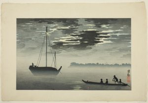 Maanlicht door de Wolken voor de Haneda-kust door Kiyochika Kobayashi