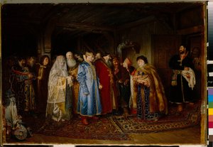 Het huwelijk van de bojaar in de 16e eeuw door Klavdiy Vasilievich Lebedev