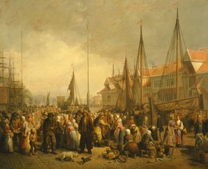 Vismarkt in Bergen door Knud Bergslien