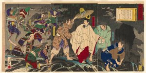 Ontsnapping van keizer Godaigo, uit de serie "De onofficiële geschiedenis van Japan (Nihon gaishi no uchi)" door Kobayashi Kiyochika