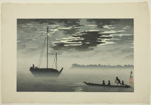 Maanlicht door de wolken aan de Haneda-kust door Kobayashi Kiyochika