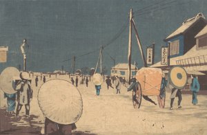 Straatscène in de Buitenwijken van Edo op een Avond in de Winter, ca. 1878
