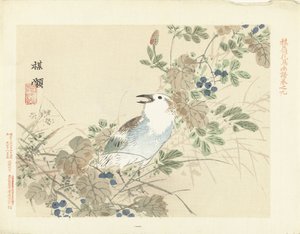 Zangvogel tussen herfstgrassen door Kono Bairei