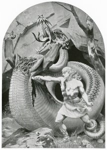 Siegfried die de draak doodt (litho) door Konrad Dielitz
