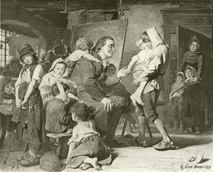 Pestalozzi, de Vriend van de Kinderen (gravure) door Konrad Grob