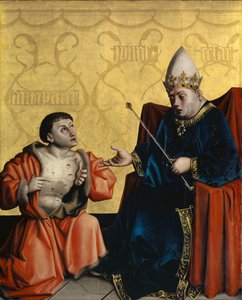 Antipater knielend voor Julius Caesar van het Heilspiegel Altaarstuk door Konrad Witz