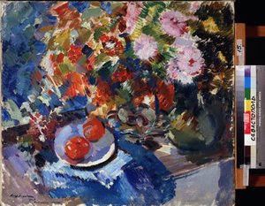 Asters en tomaten door Konstantin Alekseevich Korovin