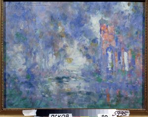 Ontwerp voor decor voor het ballet Het Zwanenmeer van Pjotr Iljitsj Tsjaikovski (1840-1893). Werk van Konstantin Alexeyevich Korovin (1861-1939), tempera op karton door Konstantin Alekseevich Korovin