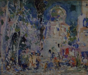 Toneelontwerp voor het ballet De Rode Pimpernel door F. Hartman, 1911