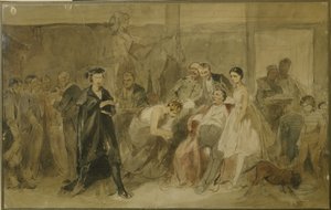 Achter het gordijn in het lijfeigenentheater door Konstantin Alexandrovich Trutovsky