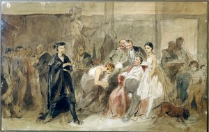 Achter het gordijn in het lijfeigenentheater door Konstantin Alexandrovich Trutovsky