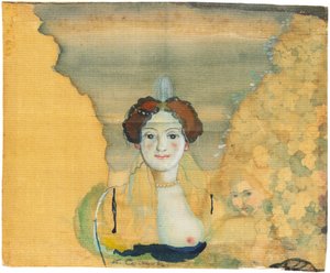 Jonge dame met een tuin daarachter door Konstantin Andreyevich Somov